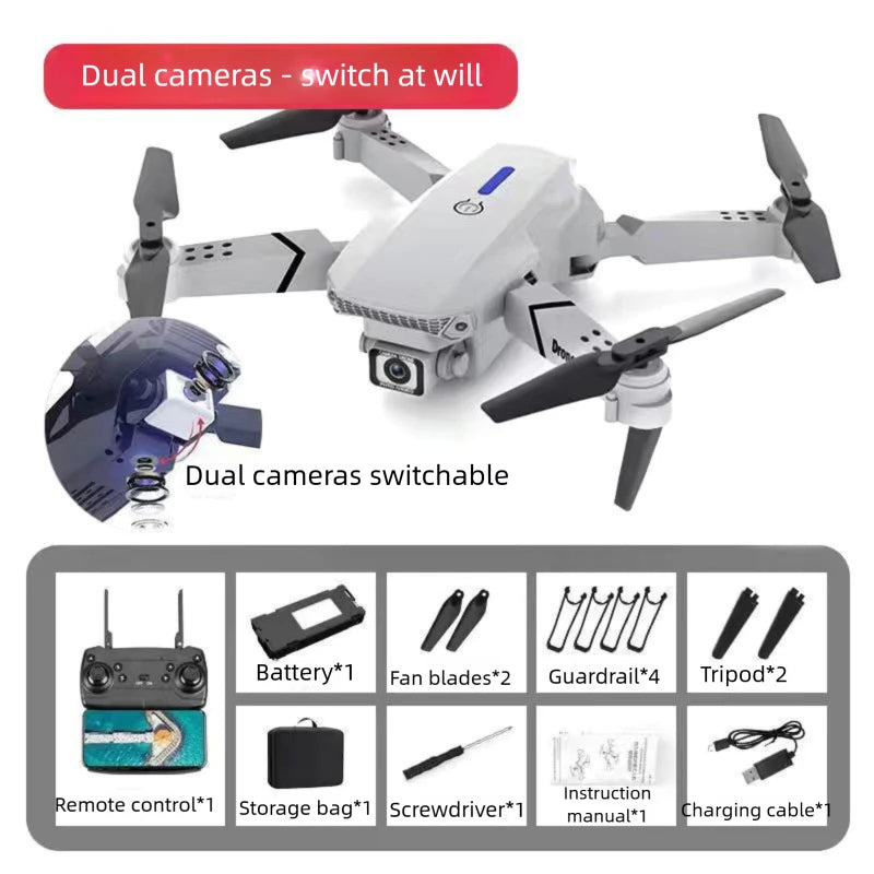 Mini DroneE88Dual Camera Drone,ABSMaterial,USBRechargeable Lithium Battery,Foldable Body,Easy to understand and operate,Nice ind