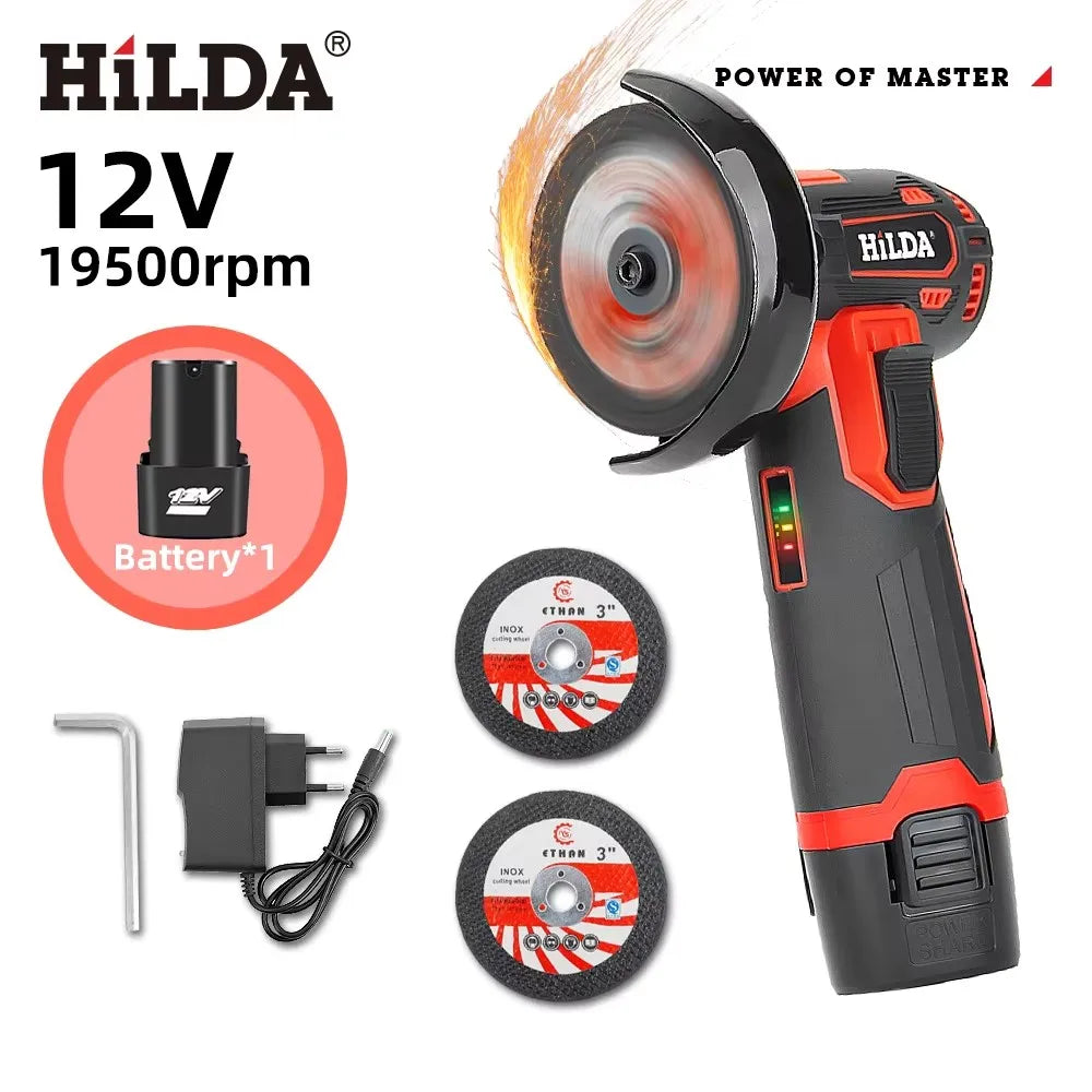 HILDA 12v Mini Angle Grinder Rechargeable Grinding Tool Polishing Grinding Machine For Cutting Diamond Cordless Power Tools