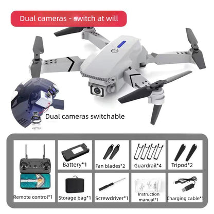 Mini DroneE88Dual Camera Drone，ABSMaterial，USBRechargeable Lithium Battery，Foldable Body，Easy to understand and operate，Nice ind