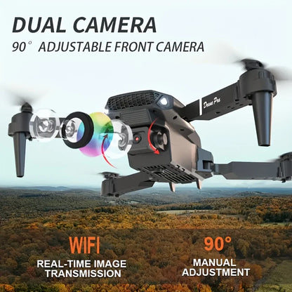 Mini DroneE88Dual Camera Drone，ABSMaterial，USBRechargeable Lithium Battery，Foldable Body，Easy to understand and operate，Nice ind