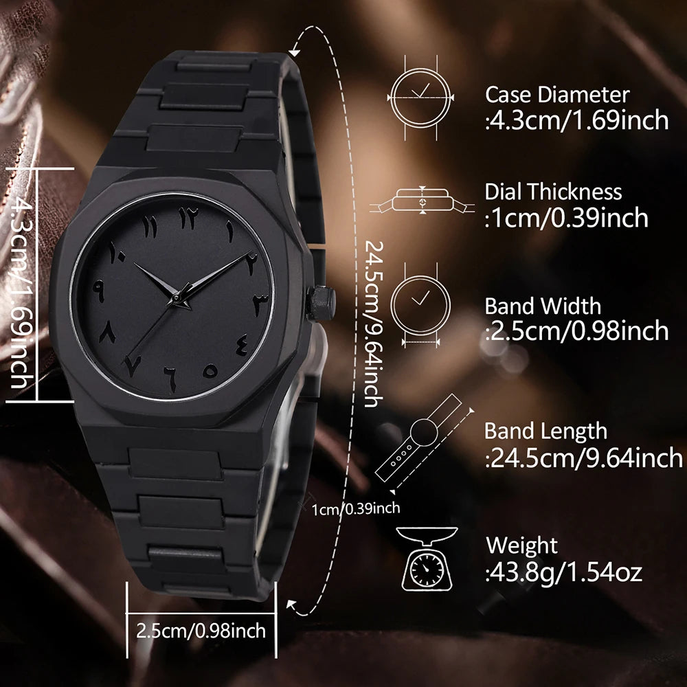 2/4PCS Black Men's Watch Set Fashion Trend Business Quartz Watch Jewelry Set Suitable for Daily Clothing Matching Perfect Gift