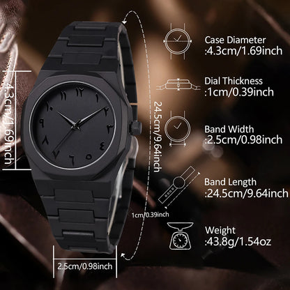 2/4PCS Black Men's Watch Set Fashion Trend Business Quartz Watch Jewelry Set Suitable for Daily Clothing Matching Perfect Gift
