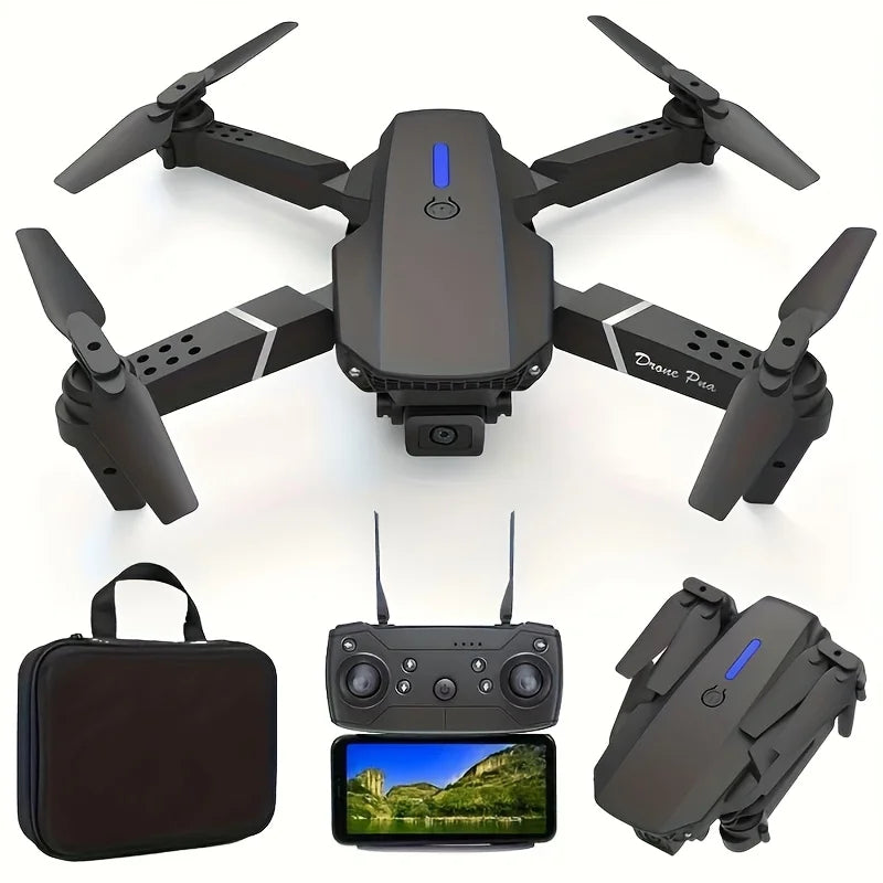 Mini DroneE88Dual Camera Drone，ABSMaterial，USBRechargeable Lithium Battery，Foldable Body，Easy to understand and operate，Nice ind