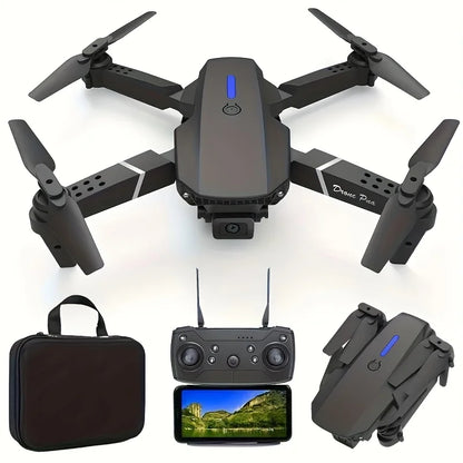 Mini DroneE88Dual Camera Drone，ABSMaterial，USBRechargeable Lithium Battery，Foldable Body，Easy to understand and operate，Nice ind