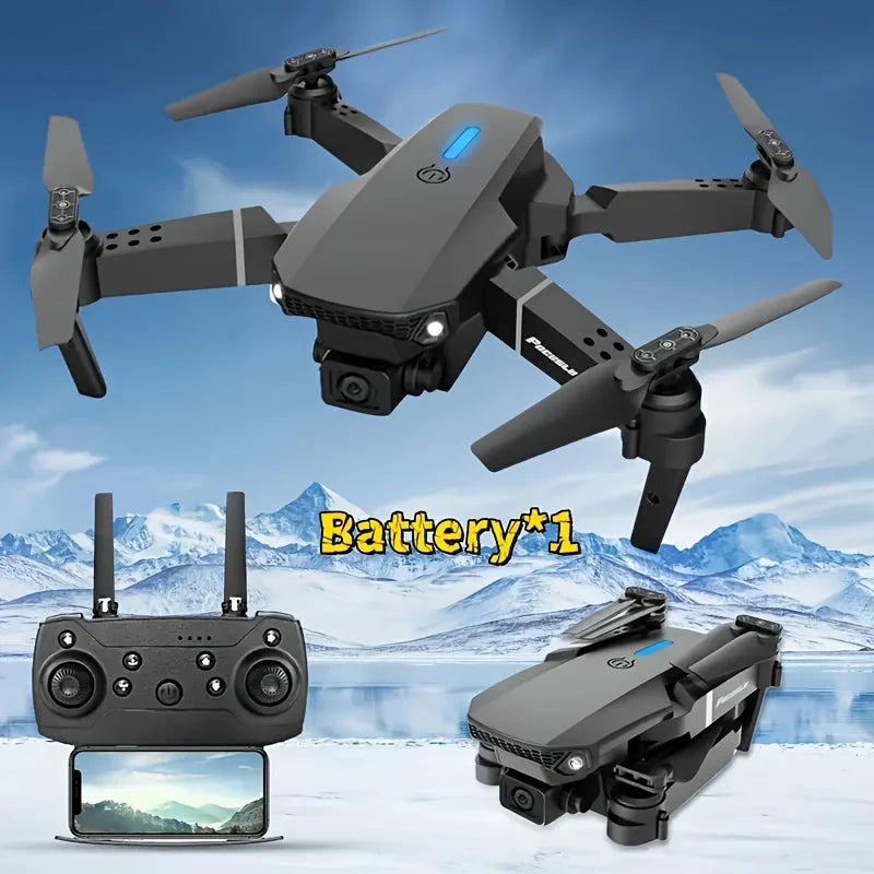Mini DroneE88Dual Camera Drone，ABSMaterial，USBRechargeable Lithium Battery，Foldable Body，Easy to understand and operate，Nice ind