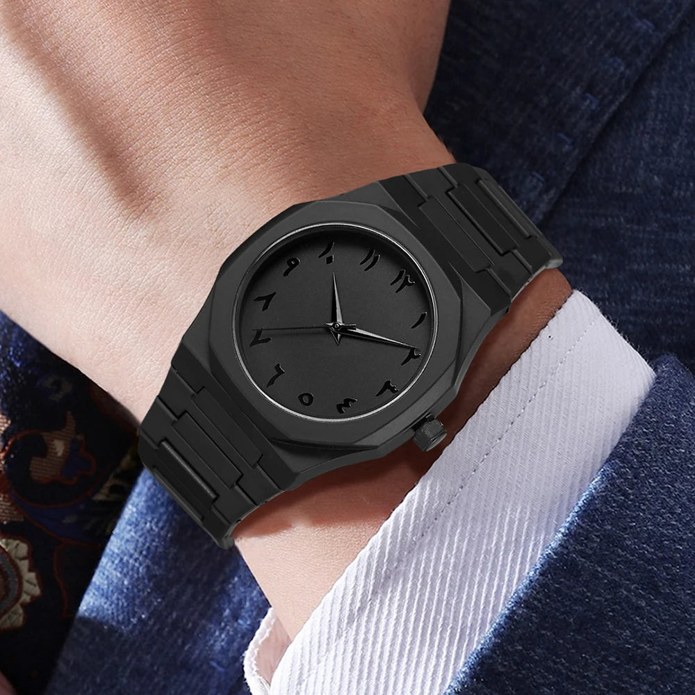 2/4PCS Black Men's Watch Set Fashion Trend Business Quartz Watch Jewelry Set Suitable for Daily Clothing Matching Perfect Gift