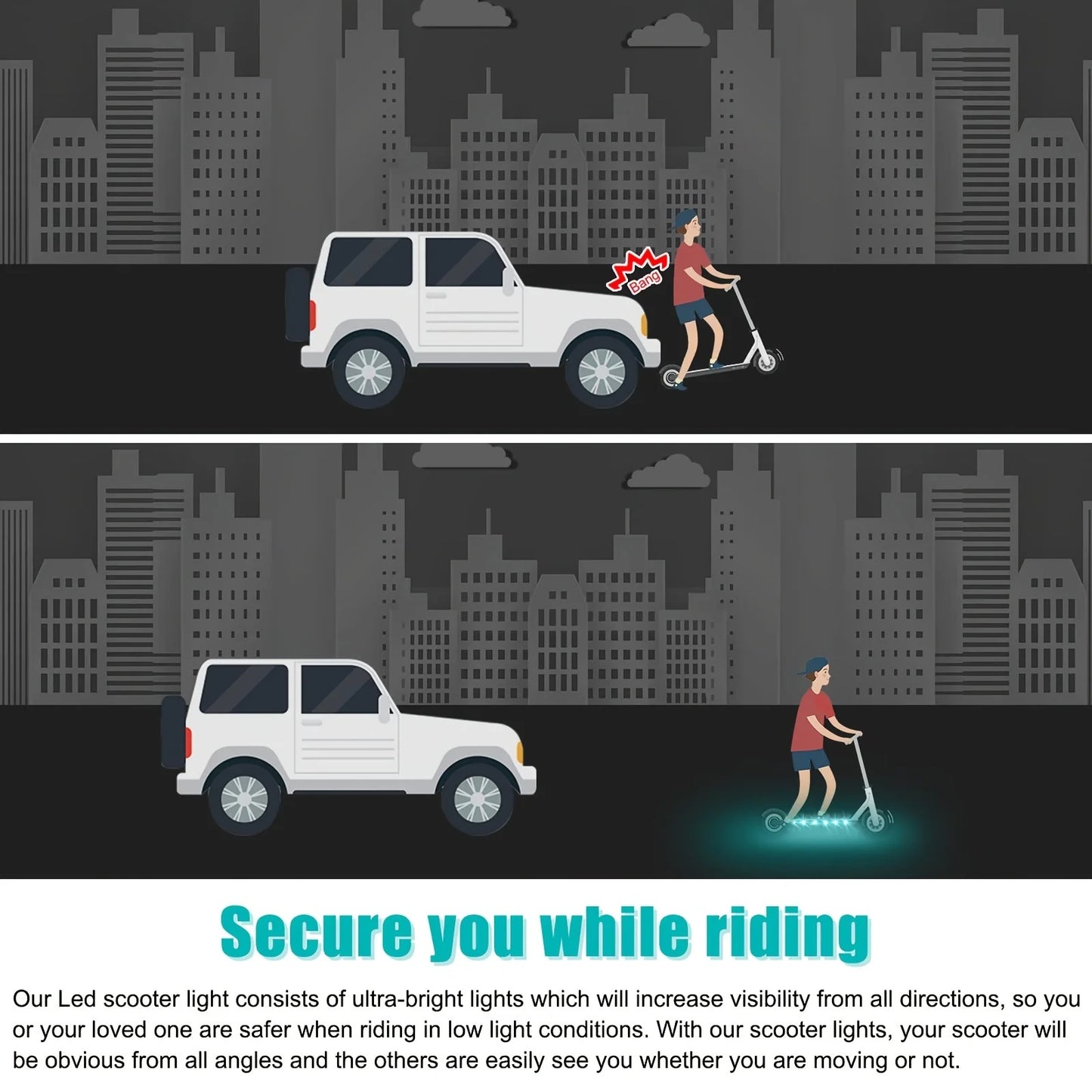 Electric Scooter LED Night Riding Warning Strip Light Suitable for Outdoor Cycling USB Powered