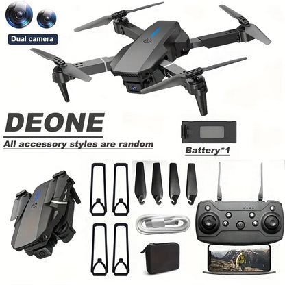Mini DroneE88Dual Camera Drone，ABSMaterial，USBRechargeable Lithium Battery，Foldable Body，Easy to understand and operate，Nice ind