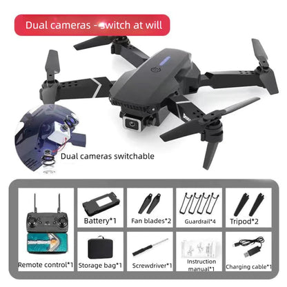 Mini DroneE88Dual Camera Drone，ABSMaterial，USBRechargeable Lithium Battery，Foldable Body，Easy to understand and operate，Nice ind